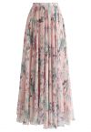 Pinky Blossom Watercolor Maxi Skirt