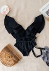 Plunging V-Neck Ruffle One-Piece Swimsuit in Black