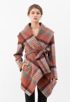 Plaid Pattern Rabato Coat in Coral