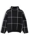 Grid Turtleneck Sweater in Black