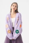 Stitch Flowers Hand-Knit Chunky Cardigan in Lilac