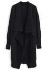 Waterfall Longline Knit Cardigan in Black