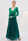 Glossy Pleated Maxi Skirt in Emerald