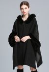 Cozy Faux Fur Hooded Poncho in Black