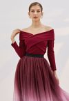 Crisscross Off-Shoulder Cotton Top in Red