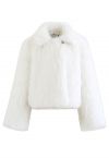 Fluffy Faux Fur Collared Crop Coat in White