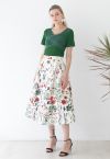 Multi Floral Print Embossed Midi Skirt