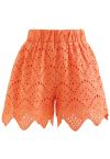 Full Eyelet Zigzag Hemline Shorts in Orange