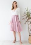 Flare Hem Bowknot Waist Midi Skirt in Pink