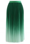 Green Gradient Pleated Midi Skirt