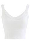 Soft V-Neck Crop Tank Top in White