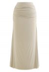 High Waist Ruched Detail Maxi Skirt in Sand