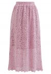 Intricate Cutwork Lace Midi Skirt in Pink