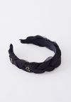 Crystal Heart Braided Organza Headband in Black