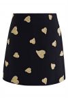 Hearts Embroidered Wool-Blend Mini Bud Skirt