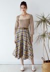 Vintage Belted Plaid Midi Skirt in Mustard