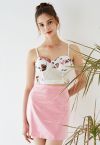 Scintillating Sequin Embellished Mini Bud Skirt in Pink