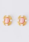 Hollow Out Intertwine Metal Pearl Earrings in Pink