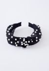 Twisted Organza Full Pearl Headband in Black