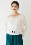 Cutwork Trim Grass Embroidered Top in White