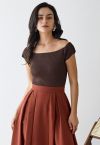 Boat Neck Rib Knit Crop Top in Brown