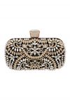 Glittering Floral Rhinestone Inserted Clutch in Black