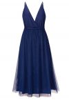 Crisscross Open Back Wrap Mesh Tulle Dress in Navy