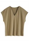 V-Neck Cotton T-Shirt in Khaki