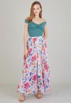 Colorful Blossom Printed Chiffon Maxi Skirt in Pink