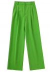 Grass Green Pleated Detail Straight-Leg Pants