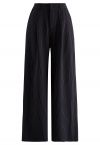 Vertical Stripe Straight-Leg Pants in Black