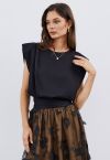 Satin Tie Back Sleeveless Top in Black