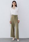 Side-Zip Belted Straight-Leg Pants in Khaki