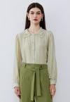 Tiered Scalloped Doll Collar Button Down Shirt in Lime