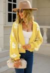 Cuteness Flowers Fuzzy Knit Cardigan in Yellow