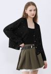 Rhinestone Embellished Button Down Knit Cardigan in Black