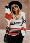 Mixed-Color Stripe Oversize Chunky Knit Sweater