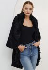 Faux Fur Beads Trim Poncho in Black