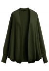 Batwing Sleeves Open Front Knit Cardigan in Army Green