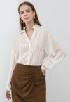 Brown Vertical Stripes Button Down Shirt