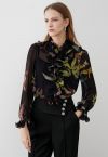 Floral Print Ruffle Trim Chiffon Shirt