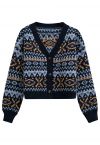 Fair Isle Contrast Edge Knit Cardigan in Black