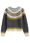 Fair Isle Style Pattern Knit Sweater in Smoke