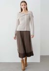 Panelled Hem Pleated Mesh Tulle Skirt in Brown