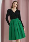 Wavy Texture Pleated Midi Skirt in Green