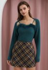 Retro Plaid Wool-Blend Mini Bud Skirt in Yellow