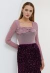 Shimmering Sweetheart Neck Ruched Front Top in Lilac