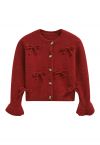 Adorable Bowknot Buttoned Knit Cardigan in Red