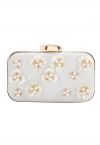 Beaded 3D Flower Clutch in Silver