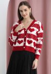 Gentle Red Heart Cropped Knit Cardigan